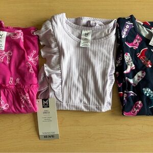 NWT Member's Mark Girls 3-Pack Knit Dress Long Sleeves XS (4/5), Pink, Lavender